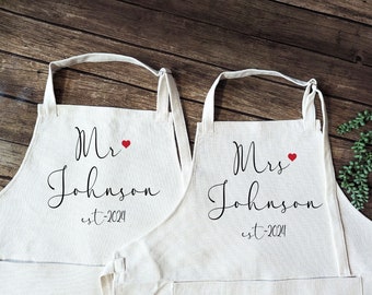 Personalized couple matching apron wedding gift for newly weds Bridal shower gift unique Kitchen Linen apron Mrs Anniversary gift Apron Mr