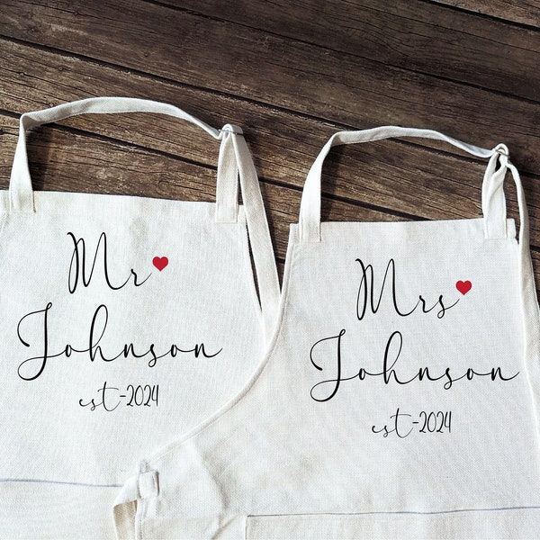 Personalized couple matching apron wedding gift for newly weds Bridal shower gift unique Kitchen Linen apron Mrs Anniversary gift Apron Mr