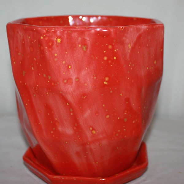 Ceramic Twisted Planter Pot & Saucer