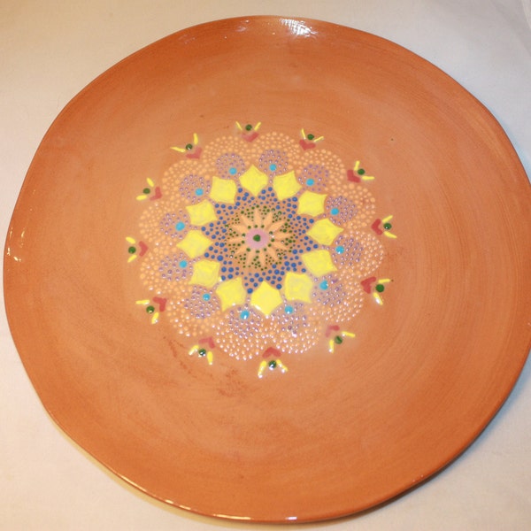 Ceramic Italian Terra Cotta Mandala Plate