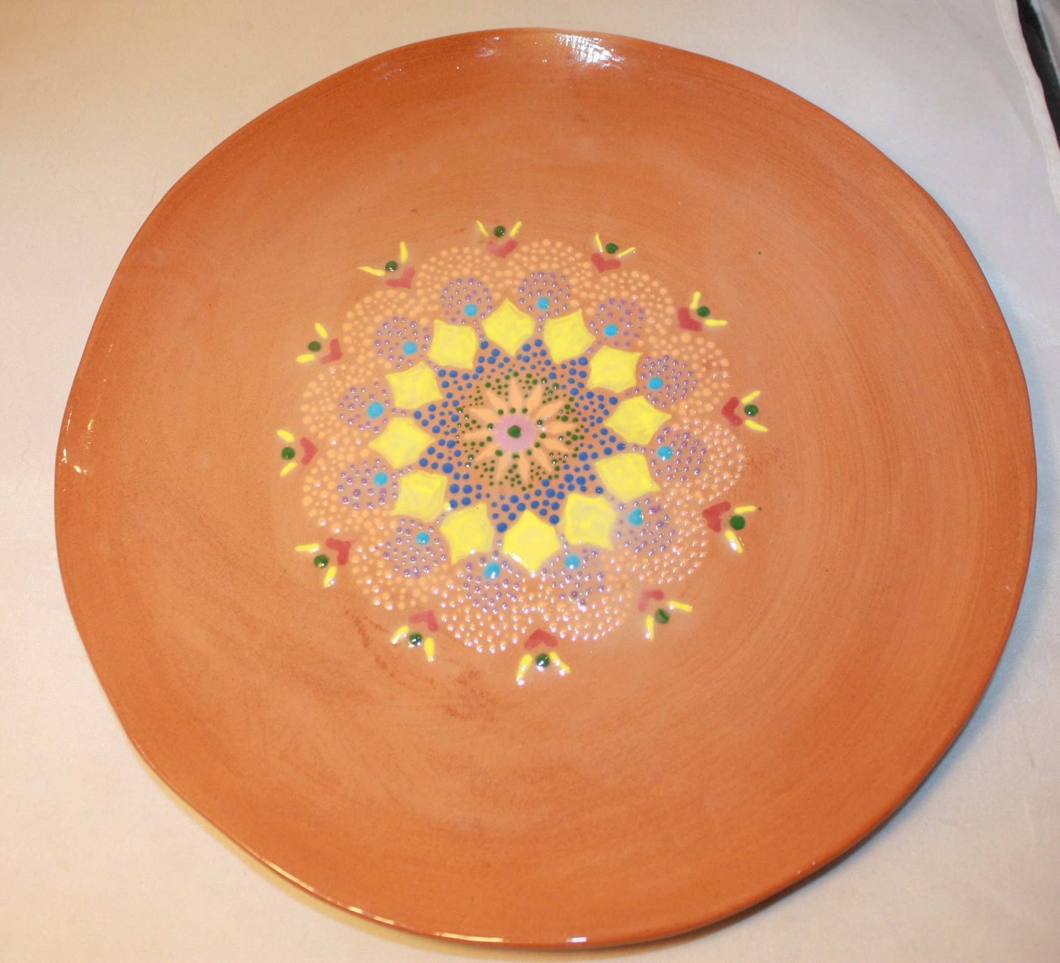 Ceramic Italian Terra Cotta Mandala Plate