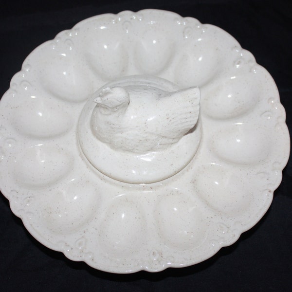 Ceramic Deviled Egg Platter with Chicken