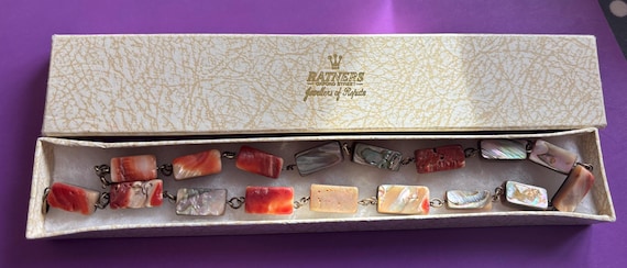 Vintage Red Abalone shell  rectangular tiles neck… - image 1