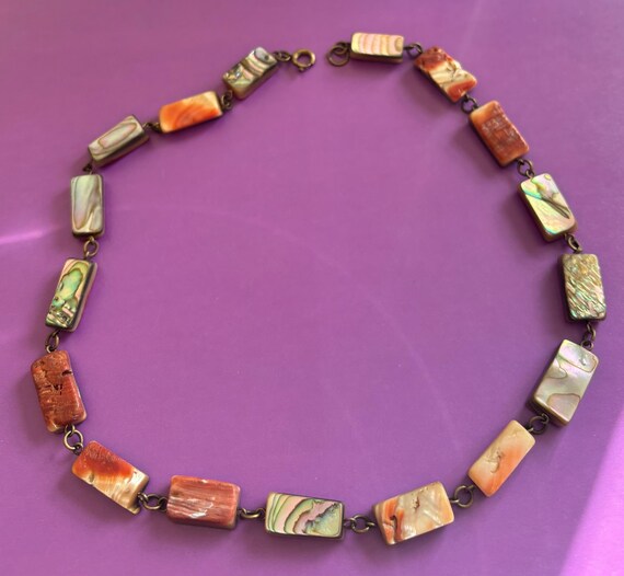 Vintage Red Abalone shell  rectangular tiles neck… - image 2