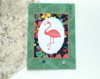 tropical flamingo - greeting card