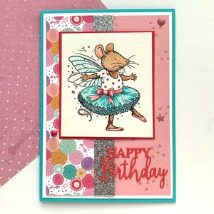 Happy Birthday ballerina muis - handgemaakte wenskaart