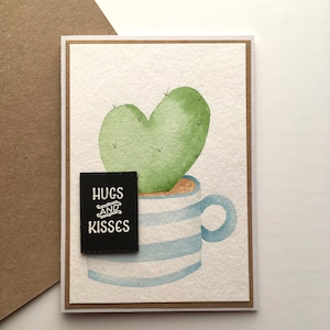 Wenskaart - aquarelle cactussen in een mok - knuffels et kusjes