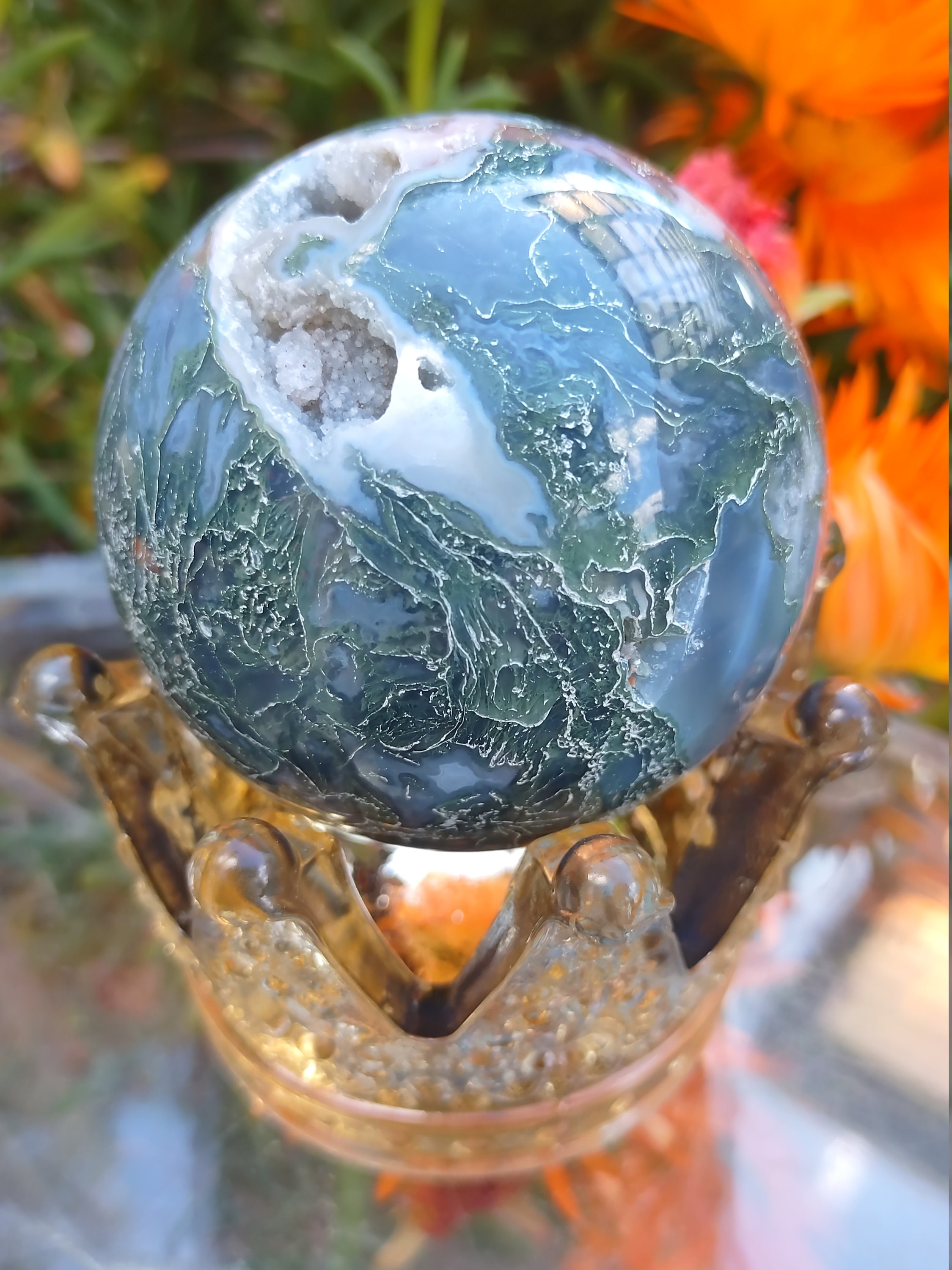 60mm Druzy moss agate sphere | Etsy