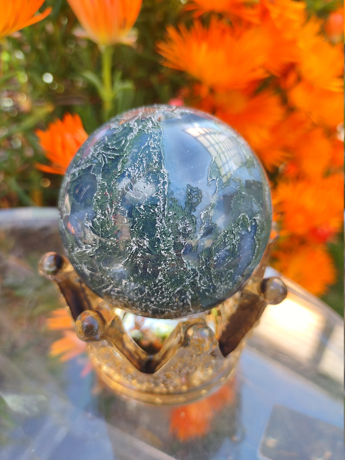 60mm Druzy moss agate sphere | Etsy