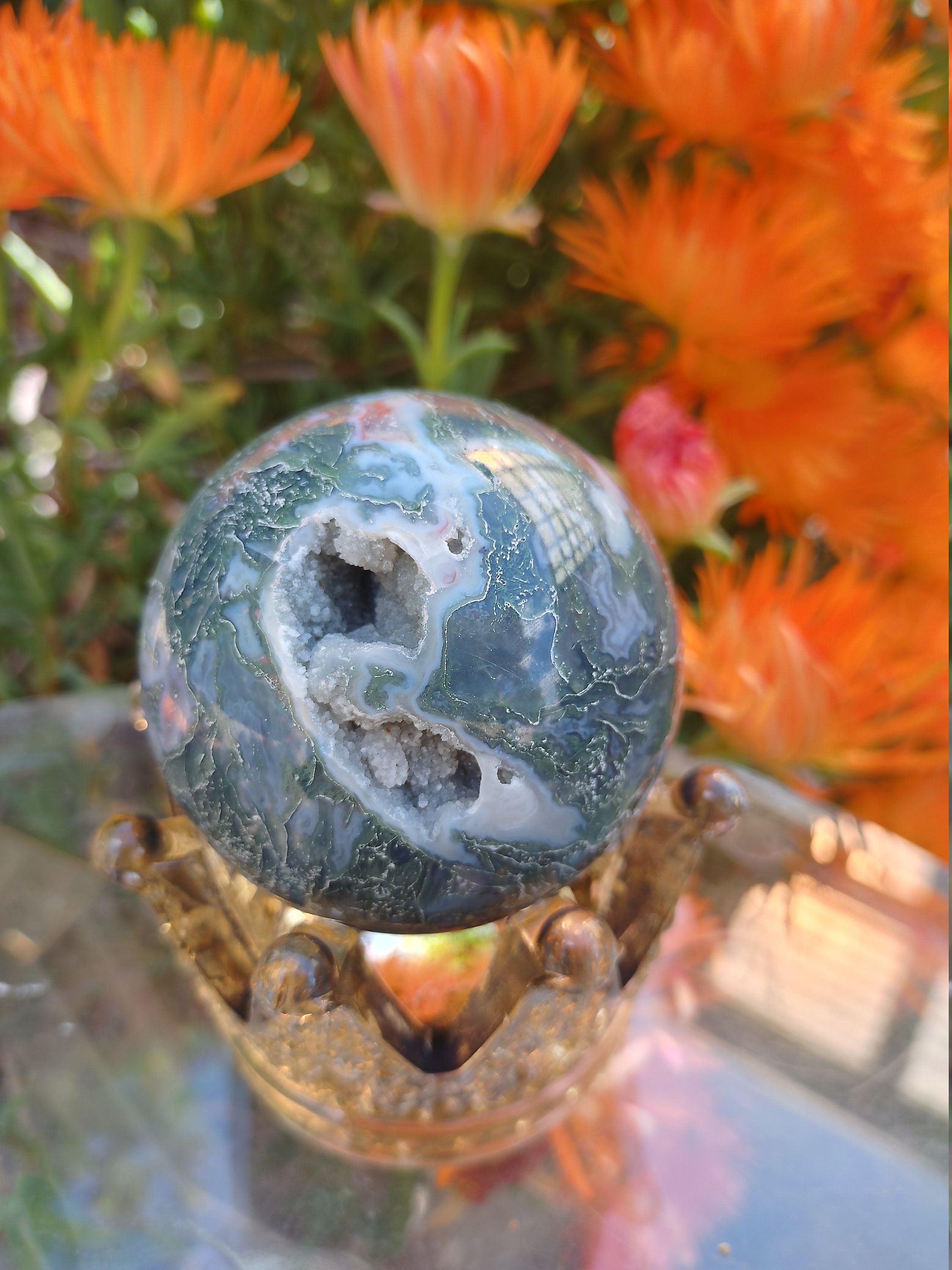 60mm Druzy moss agate sphere | Etsy