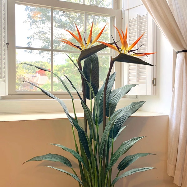 Bird Of Paradise Artificial Silk Palm Tree Potted Plant, Travelers Palm 3.7' Ft Fake Tropical Strelitzia Tree