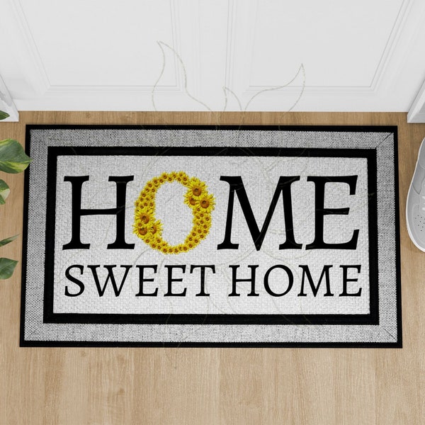 Doormat Home Sweet Home Sunflowers Heavy Duty Rubber Backed Patio Porch Door Mat 18in. x 30in Indoor Outdoor UV Protected