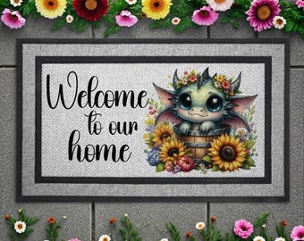 Dragon Sunflowers Doormat: Heavy Duty Rubber Welcome Mat