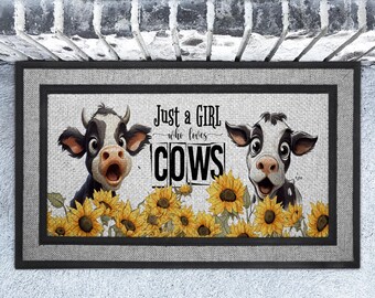 Just A Girl Who Loves Cows Doormat: Heavy Duty Rubber Welcome Mat