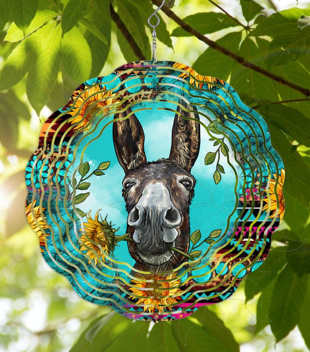 Wind Spinner Donkey Sunflowers Sunflower Country Western Southern Style
