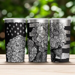 Patriotic Flag Hydrangea Laser Engraved 20oz Stainless Steel Tumbler