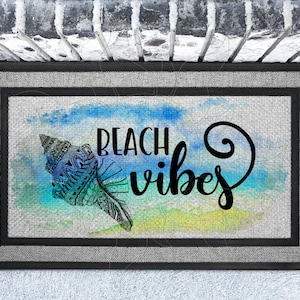 Beach Vibes Doormat: Sea Shell Ocean Welcome - Heavy Duty Rubber Backed