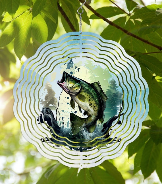 Wind Spinner Beautiful Bass Fishing Lake River Fish 3D Metal