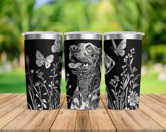 Wildflowers Dog Shorthaired Pointer Laser Engraved 20oz Stainless Steel Tumbler