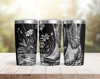 Cottage Cowboy Boots Laser Engraved 20oz Stainless Steel Tumbler