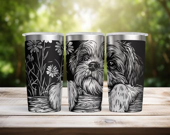 Cottage Dogs Shih Tzu Laser Engraved 20oz Stainless Steel Tumbler