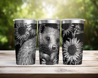 Woodland Sunflower Opossum Laser Engraved 20oz Stainless Steel Tumbler