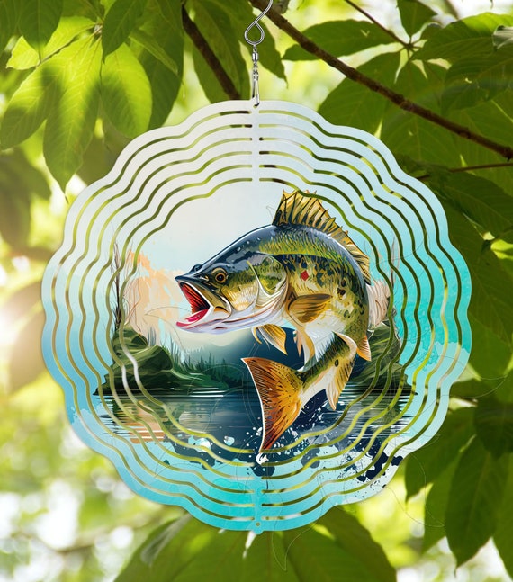 Wind Spinner Bass Fishing Lake River Fish Beautiful 3D Metal