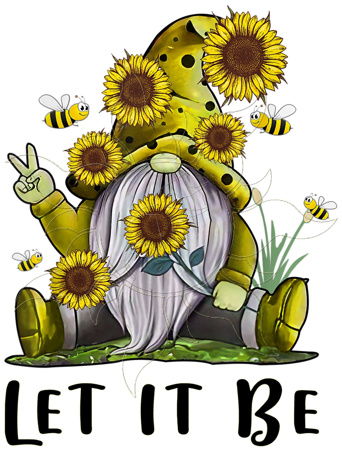 Let it be sunflower gnome cute spring summer ready to press  etsy