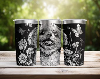 Wildflowers Dog Shih Tzu Laser Engraved 20oz Stainless Steel Tumbler