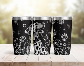 Wildflowers Dog Dalmatian Laser Engraved 20oz Stainless Steel Tumbler