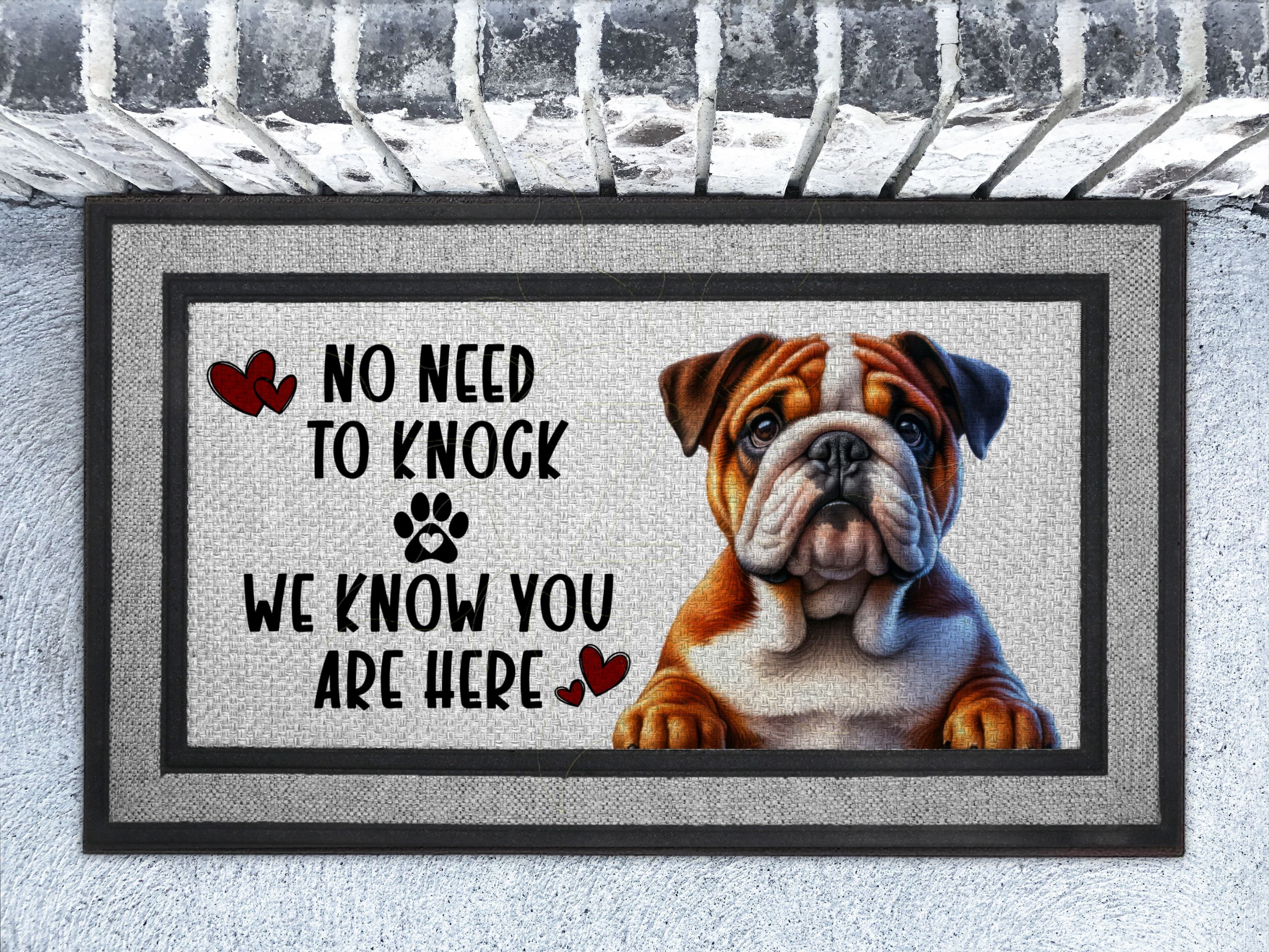 English Bulldog Doormat No Need to Knock Welcome Mat Heavy Duty