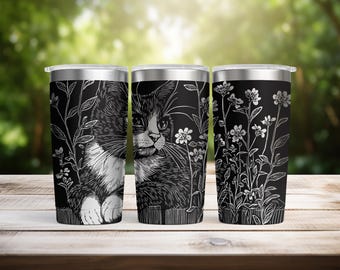 Cottage Tuxedo Cat Laser Engraved 20oz Stainless Steel Tumbler