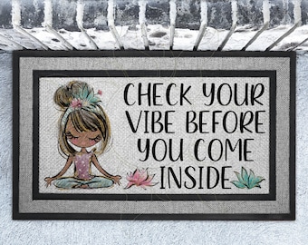 Check Your Vibe Doormat: Heavy Duty Rubber-Backed Welcome Mat (18x30 in)