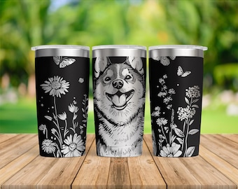 Wildflowers Dog Husky Laser Engraved 20oz Stainless Steel Tumbler