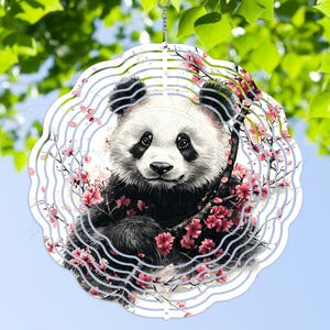 Panda, Wind Spinner, Sakura Design, 10 &quot; Spinner, Garden Decoration, Hanging Ornament, UV Coated, Weatherproof, Unique Gifts