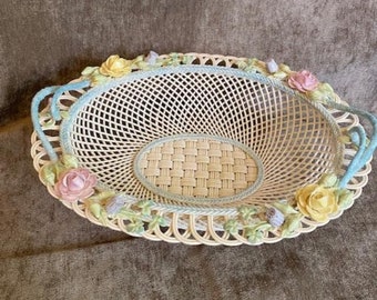Handcrafted Belleek oval basket