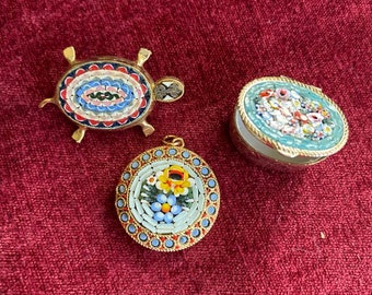 Mircomosaic pendant, pin, and pill box