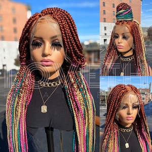 Ready to ship next day(2days FREE SHIPPING)! Full lace Braided wig,Box Braids, burgundy knotless wig,Braid wig, cornrow Braided wigs