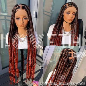 Ready to ship next day(2days FREE SHIPPING)! Copper Full lace Braided wig, big Box Braids, knotless braid wig, Braided wigs for black women