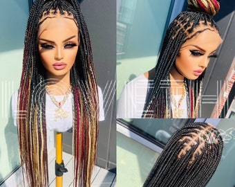 Ready to ship next day(2days FREE SHIPPING)! Knotless Braided wig, Box Braids, Full Lace braid wigs, braid wig, Braided wigs for black women