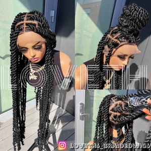 Ready to Ship Red Knotless Box Braids Cornrows Wig Cornrow Wigs