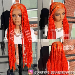 Ready to ship next day(2days FREE SHIPPING)!Orange Full lace Braided wig, Box Braids, large knotless braid wig, Braided wigs for black women