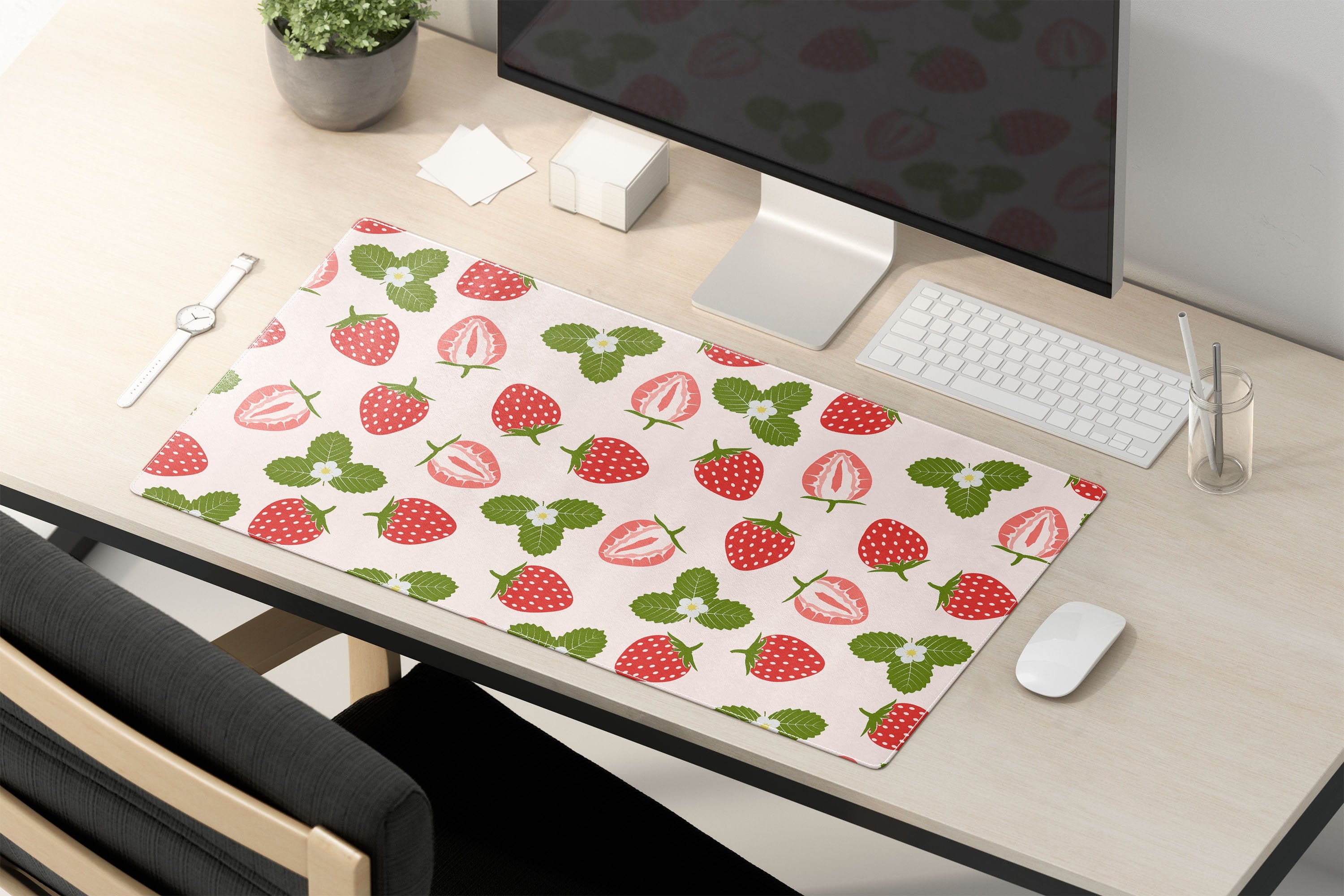 Cute Strawberry Pattern Desk Pad Strawberry Mouse Pad Etsy