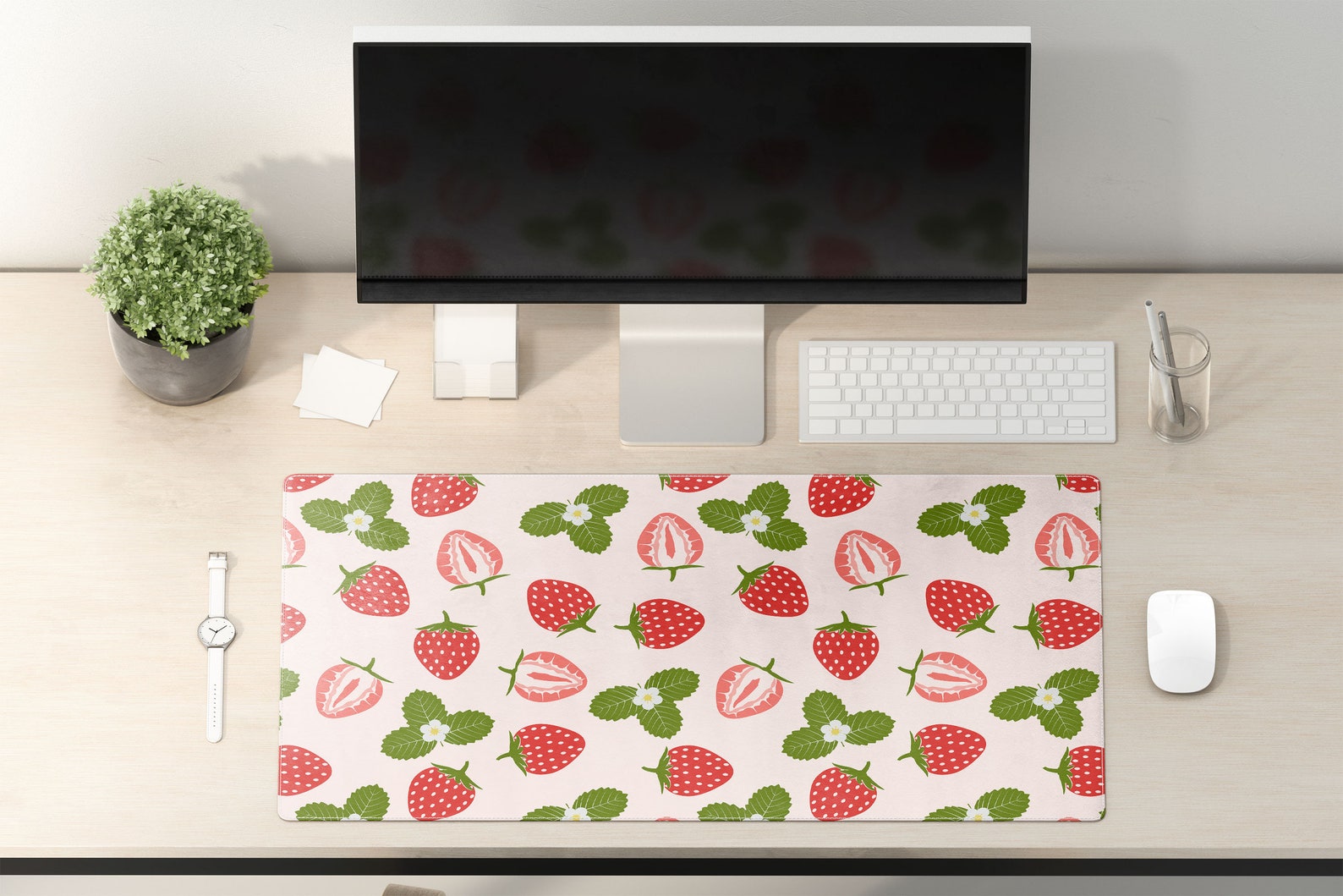 Cute Strawberry Pattern Desk Pad Strawberry Mouse Pad Etsy