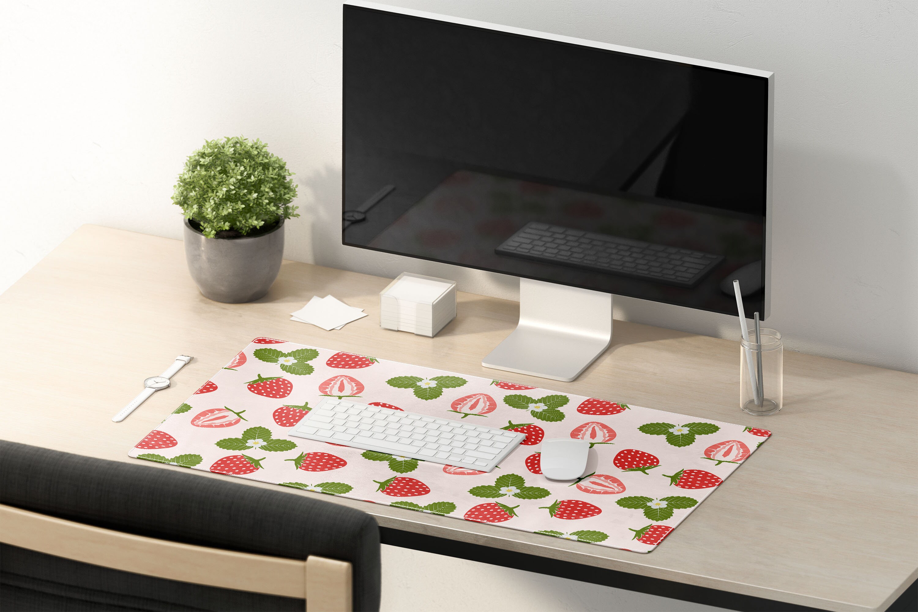 Cute Strawberry Pattern Desk Pad Strawberry Mouse Pad Etsy