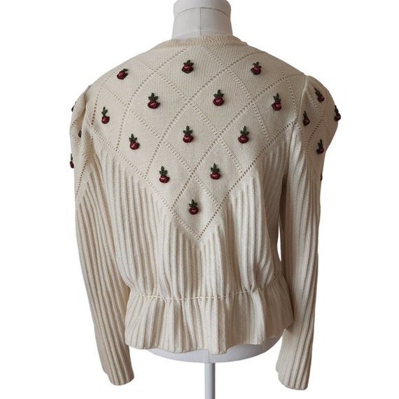 Vintage cream wool cardigan with 3D embroidered p… - image 3