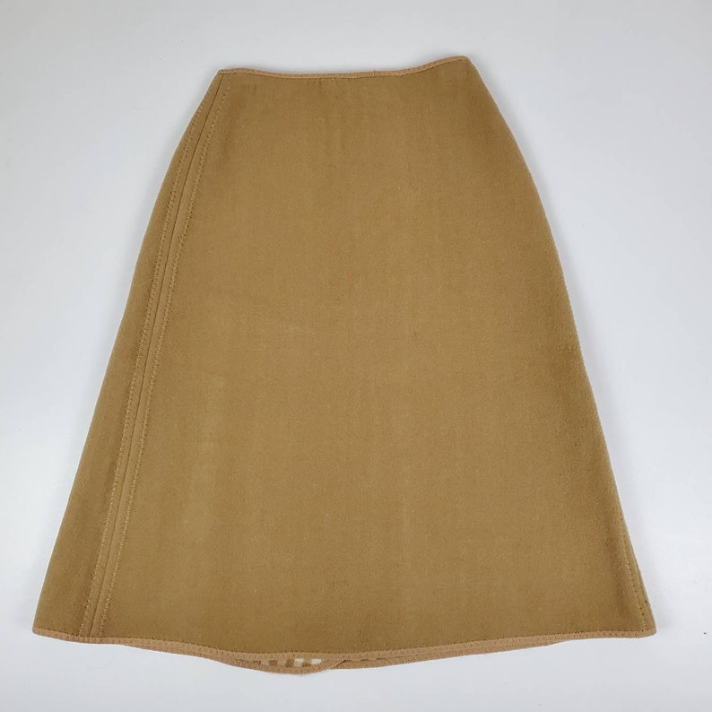 Vintage wetherall brown wool reversible midi wrap skirt solid brown gingham