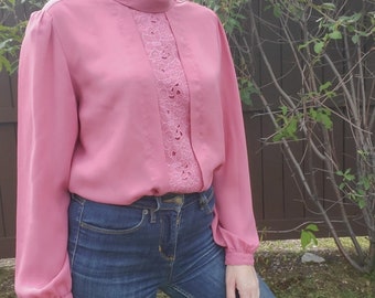 Vintage pink blouse with lace inset panel