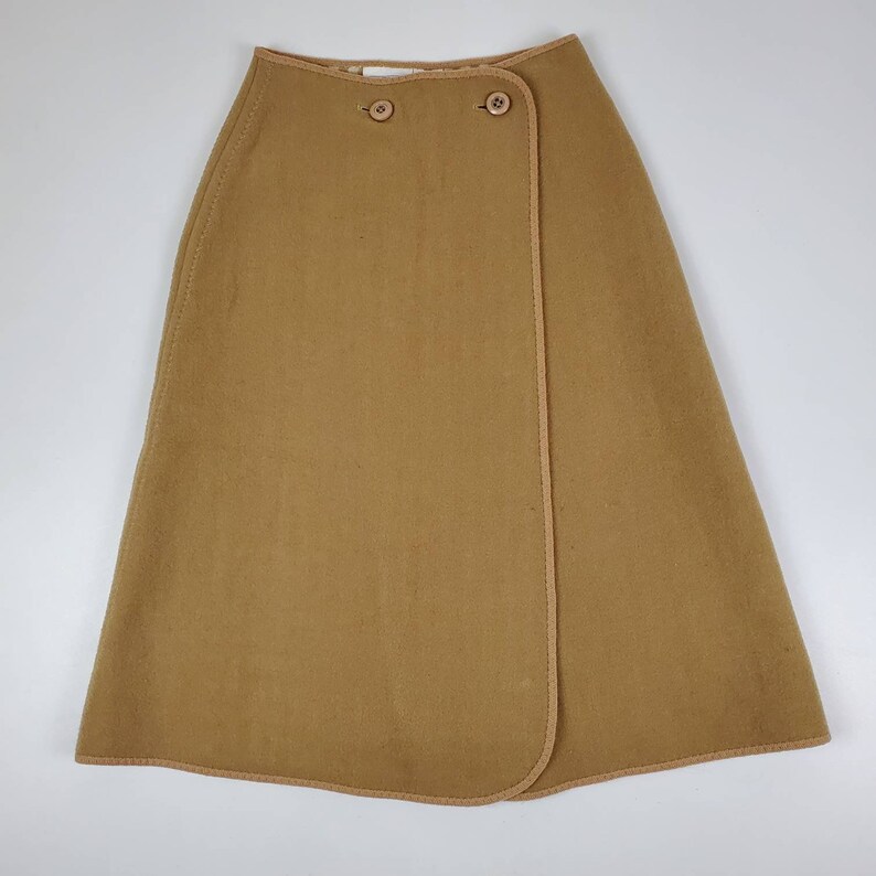 Vintage wetherall brown wool reversible midi wrap skirt solid brown gingham