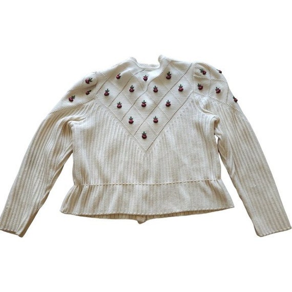 Vintage cream wool cardigan with 3D embroidered p… - image 6